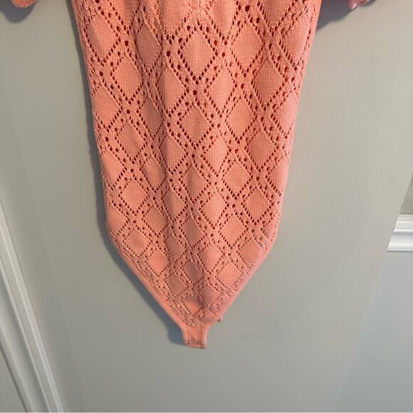 NWT LoveShackFancy Pink Cotton Eyelet Crochet Strawberry Bodysuit Small - Picture 5 of 16